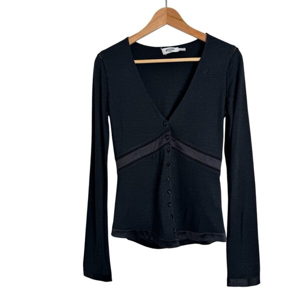 Moschino Jeans Y2K button front satin trimmed cardigan long sleeve top - Picture 1 of 7